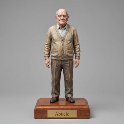Figura 3D Abuelos Realista Base Madera - Replicas3D