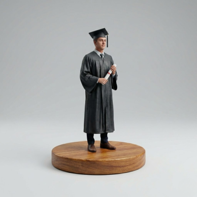 Figura 3D de Graduación con Base de Madera - Réplicas 3D