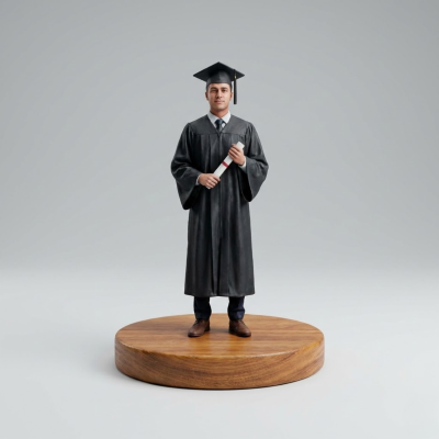 Figura Graduación 3D Realista Base Madera - Replicas3D