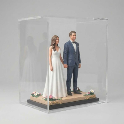 Escultura 3D de Pareja de Boda Personalizada con Escenario en Caja de Acrílico Estilo Realista - Réplicas 3D