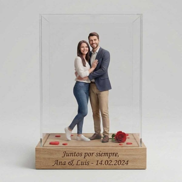 Figura 3D de Pareja con Escenario en Caja de Acrílico para San Valentín
