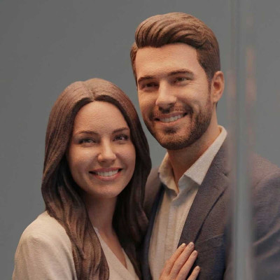 Figura 3D de Pareja con Escenario en Caja de Acrílico para San Valentín - Réplicas 3D