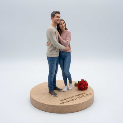 Figura 3D Personalizada de Pareja para San Valentín con Base de Madera Acabado realista - Réplicas 3D