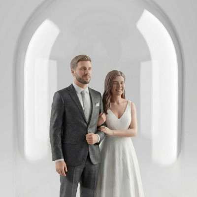 Escultura 3D Personalizada de Pareja de Boda en Cúpula Acrílica Estilo Realista - Réplicas 3D