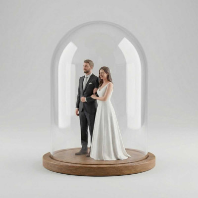 Escultura 3D Personalizada de Pareja de Boda en Cúpula Acrílica Estilo Realista - Réplicas 3D