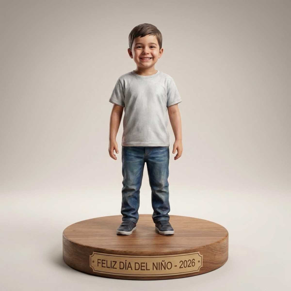 Figura 3D Personalizada para el Día del Niño con Base de Madera Acabado realista