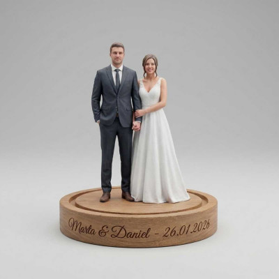 Figura Boda 3D Realista Base Madera Grabada - Replicas3D
