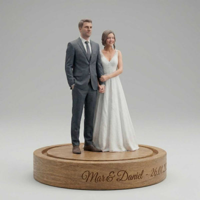 Figura Boda 3D Realista Base Madera Grabada - Replicas3D