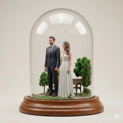 Escultura 3D de Pareja con Escenario en Cúpula Acrílica - Réplicas 3D